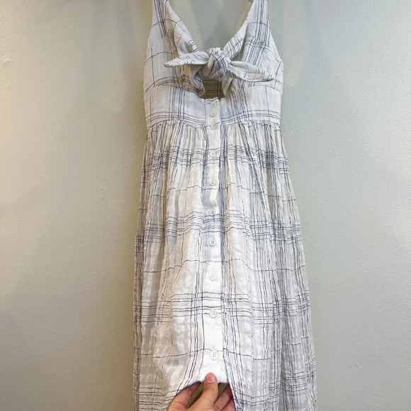 SHONA JOY White Plaid Tie Front Strappy Designer Bohemian Classic Maxi Dress 2 - Picture 4 of 10